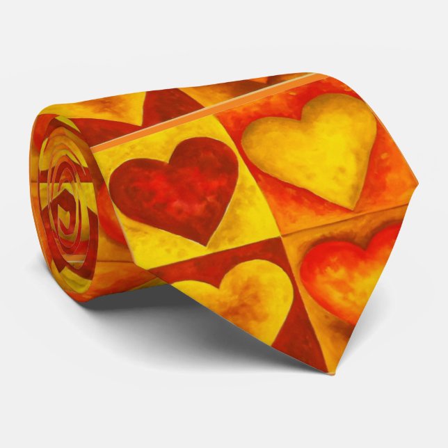 Abstrakt Vattenfärg Heart Red Hearts Kärlek Tie Slips (Rullad)