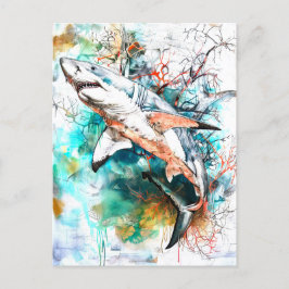 Abstrakt Vattenfärg Illustration av en haj Vykort