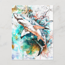 Abstrakt Vattenfärg Illustration av en haj Vykort