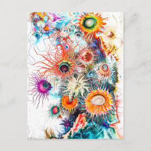 Abstrakt Vattenfärg Illustration of Sea Anemones Vykort