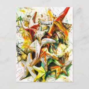 Abstrakt Vattenfärg Illustration of Starfish Vykort