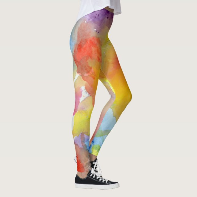 Abstrakt Vattenfärg Ljus Vibrant Färg-målning Leggings (Höger)