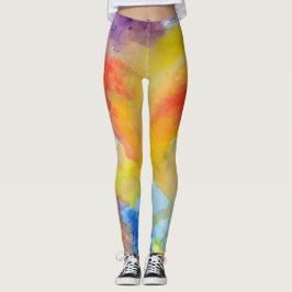 Abstrakt Vattenfärg Ljus Vibrant Färg-målning Leggings