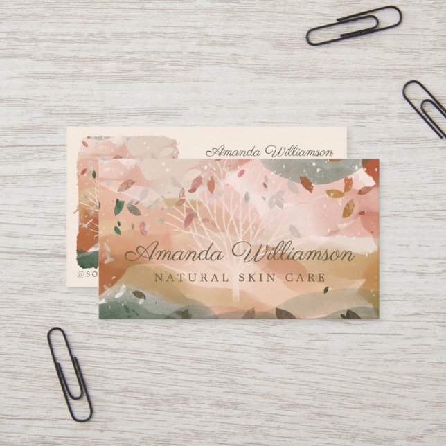 Abstrakt Vattenfärg Vinterhösten Träd Gren Visitkort (Fram/Back In Situ)