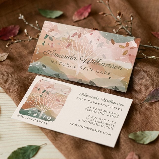 Abstrakt Vattenfärg Vinterhösten Träd Gren Visitkort (Watercolor Autumn Tree Branch Modern Landscape Business Card)