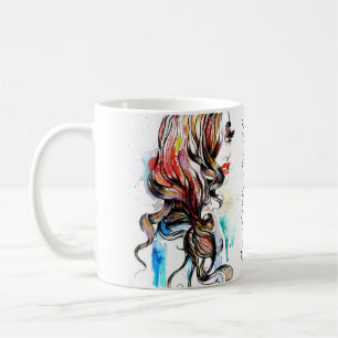 Abstrakt Vattenfärgad bläck kvinnlig makeup Kaffemugg