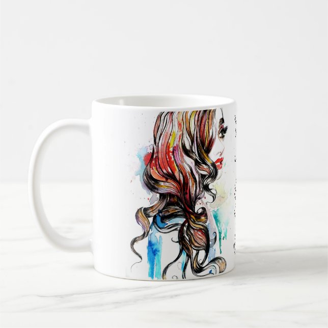 Abstrakt Vattenfärgad bläck kvinnlig makeup Kaffemugg (Vänster)