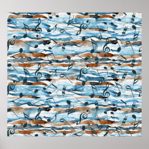 Abstrakt vattenfärgen musik noter mönster. poster