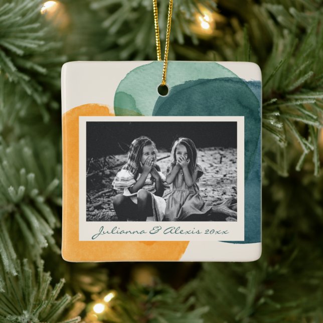 Abstrakt Vattenfärgformer - blått foto Namn Julgransprydnad Keramik (Träd)