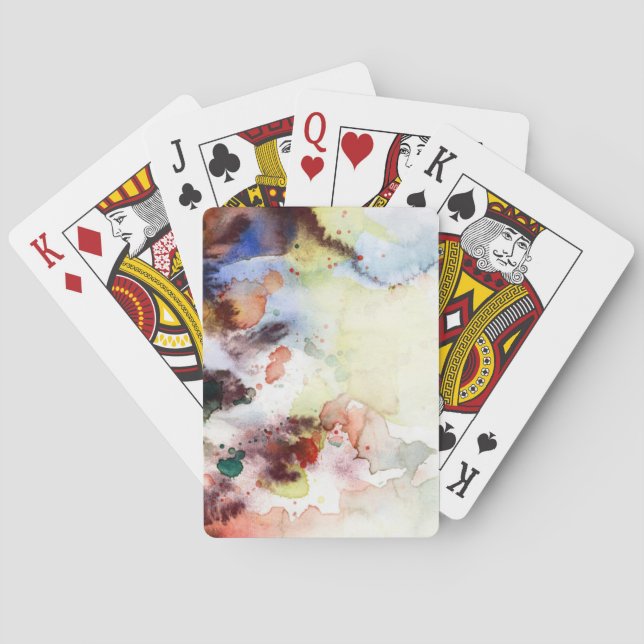 Abstrakt vattenfärggrungestruktur med målar casinokort (Baksidan)