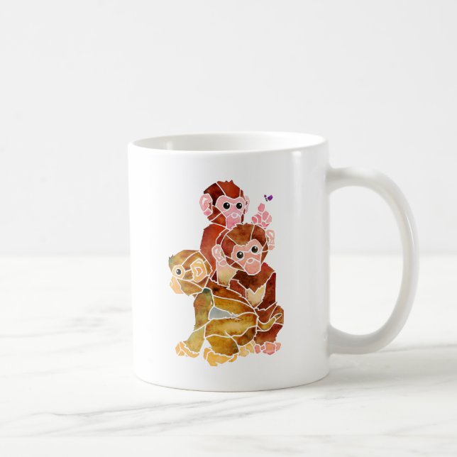 Abstrakt vattenfärgillustration för gulliga apor kaffemugg (Höger)
