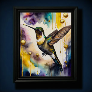 Abstrakt Vattenfärgning Färgning av en Hummingbird Poster