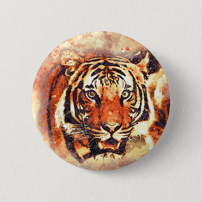 Abstrakt Vattenfärgning Tiger Animal Högers Button Knapp (Framsida)