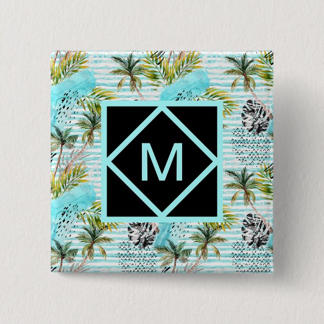 Abstrakt vattenfärgpalmträdmönster knapp (Framsida)