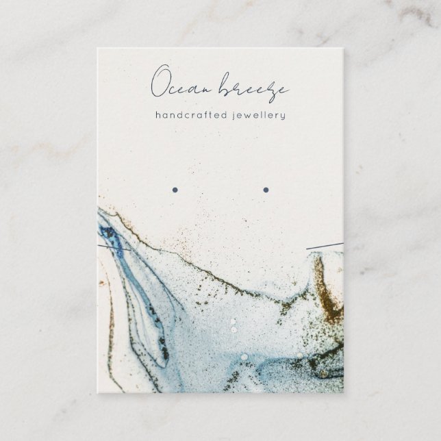 Abstrakt Vattenfärgsblå Guld Öronskning Visitkort (Framsida)