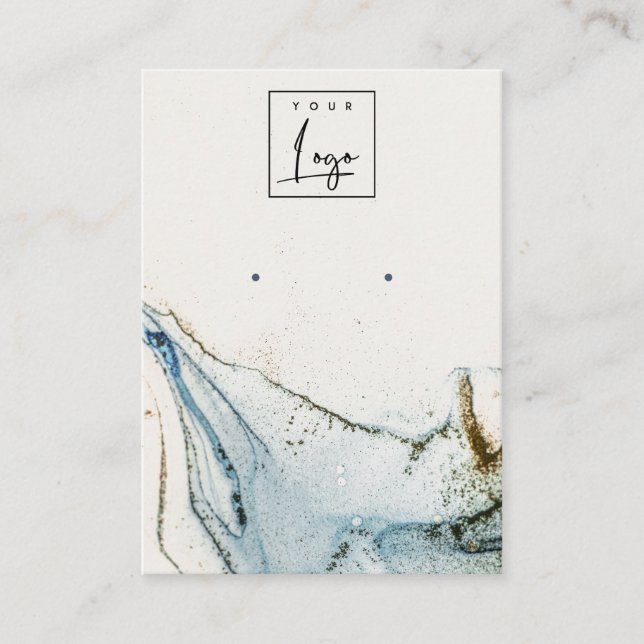 Abstrakt Vattenfärgsblått Guld Logotyp Uppläsare Visitkort (Framsida)