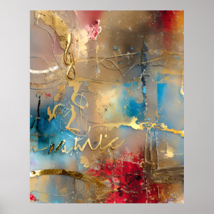 Abstrakt Vattenfärgsblått guld Poster blått