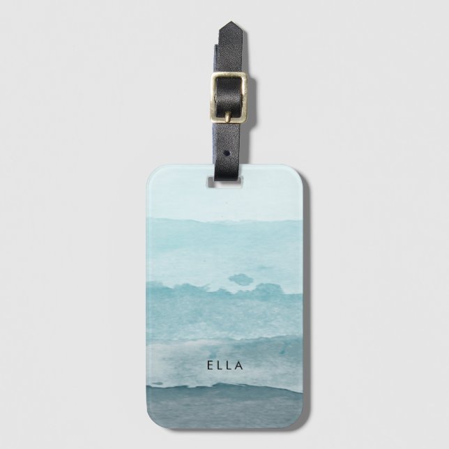 Abstrakt, vattenfärgsblått hav bagagebricka (Framsida vertikal)