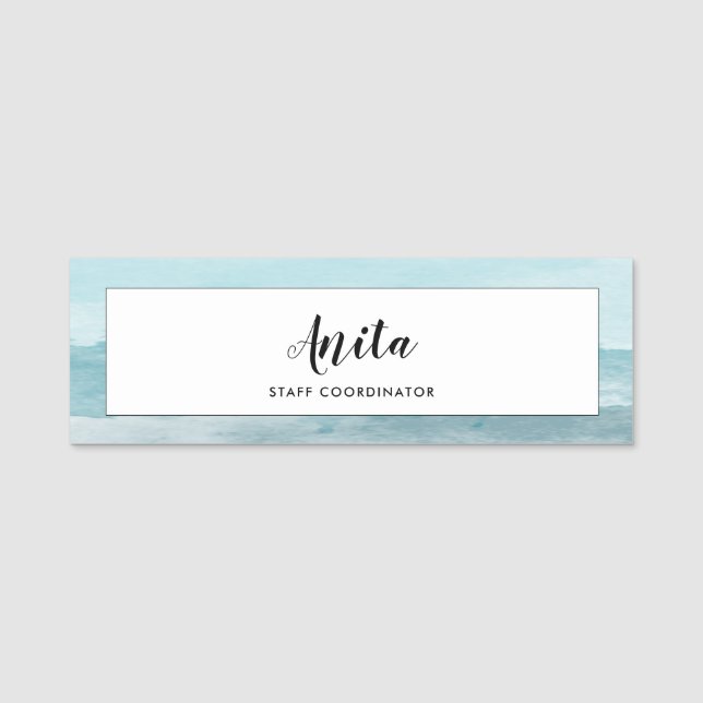 Abstrakt, vattenfärgsblått hav namnbricka (Framsida)