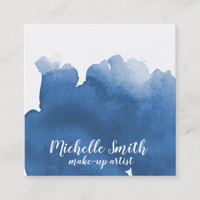 Abstrakt vattenfärgsblått penseldrag färg stänk fyrkantigt visitkort (Framsida)