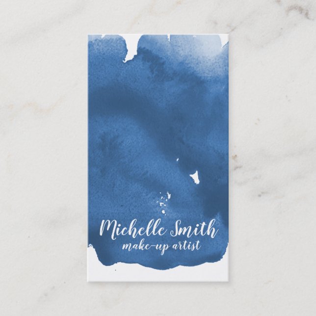 Abstrakt vattenfärgsblått penseldrag färg stänk visitkort (Framsida)