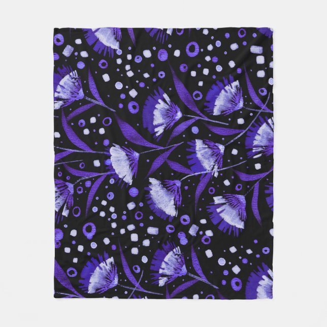 Abstrakt Vattenfärgsblommor Mönster Fleecefilt (Framsidan)