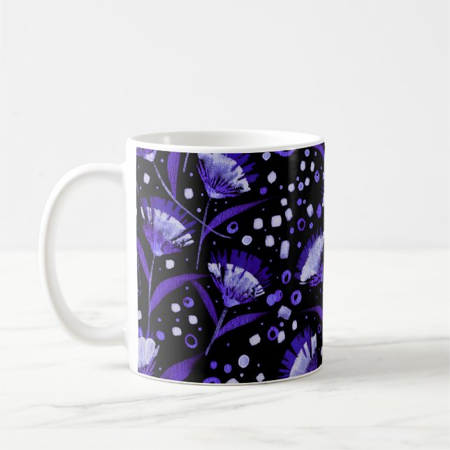 Abstrakt Vattenfärgsblommor Mönster Kaffemugg (Vänster)
