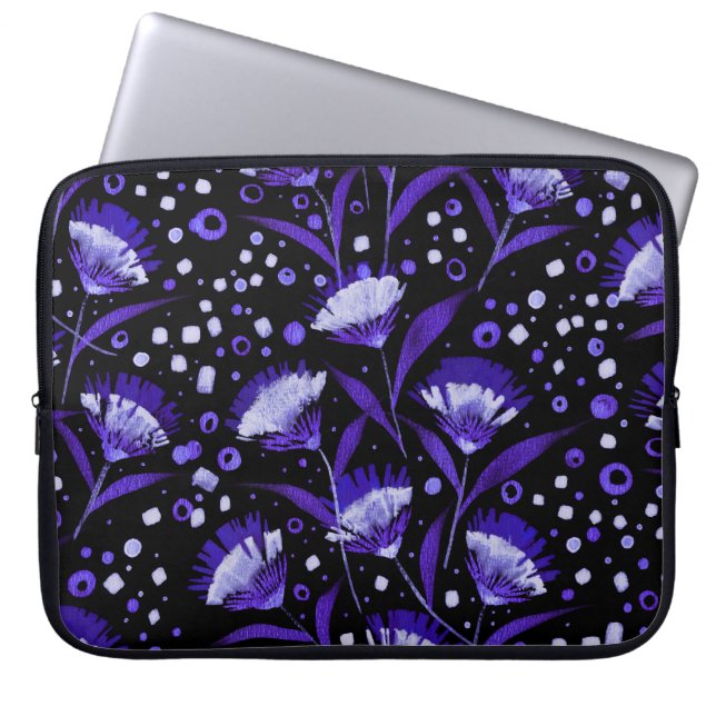 Abstrakt Vattenfärgsblommor Mönster Laptop Fodral (Framsidan)