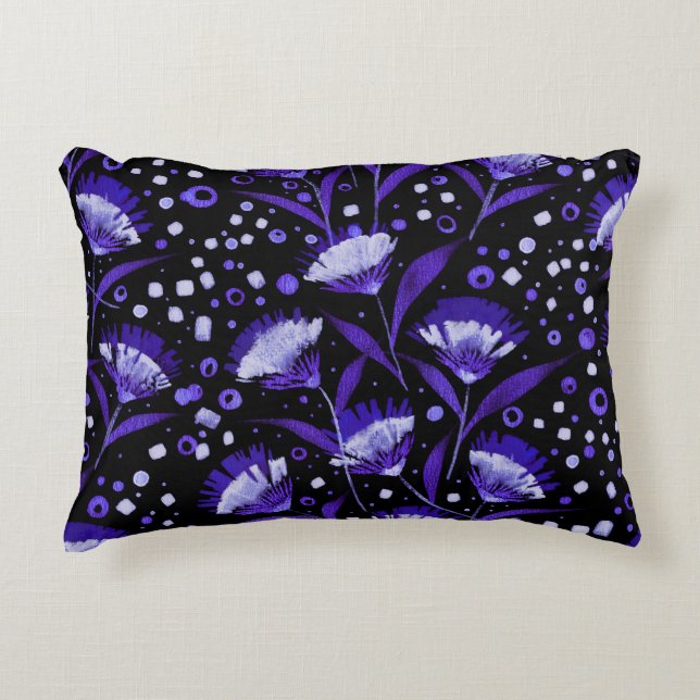 Abstrakt Vattenfärgsblommor Mönster Prydnadskudde (Framsidan)