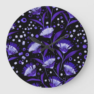 Abstrakt Vattenfärgsblommor Mönster Stor Klocka