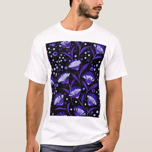 Abstrakt Vattenfärgsblommor Mönster T Shirt (Framsida)