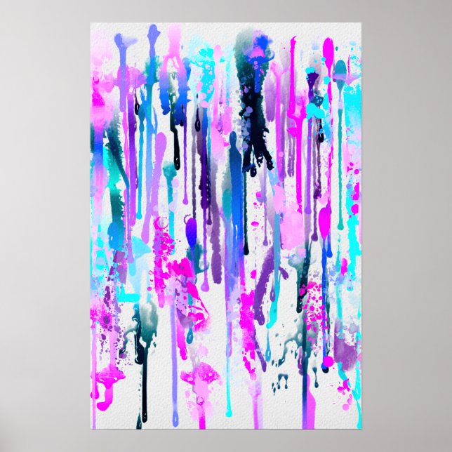 Abstrakt Vattenfärgsdrivrutiner Blåturkos Rosa Poster (Framsidan)