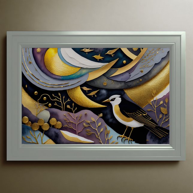 Abstrakt Vattenfärgsfärg målning av fåglar 3:2 Poster (Skapare uppladdad)