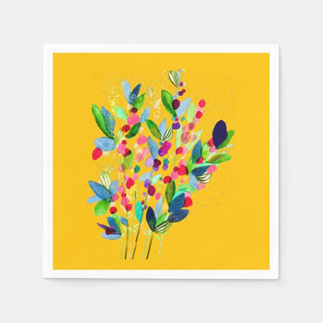 Abstrakt vattenfärgsfärgad blommigt pappersservett (Framsidan)