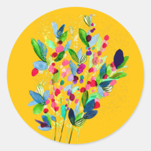 Abstrakt vattenfärgsfärgad blommigt runt klistermärke