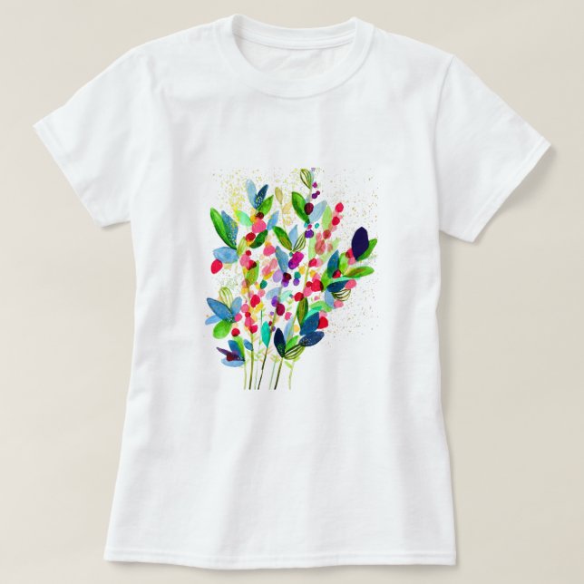 Abstrakt vattenfärgsfärgad blommigt t shirt (Design framsida)
