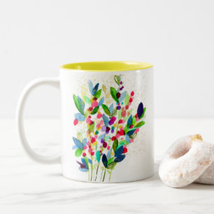 Abstrakt vattenfärgsfärgad blommigt Två-Tonad mugg