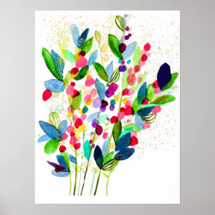 Abstrakt vattenfärgsfärgfull blommigt poster
