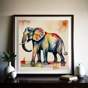 Abstrakt Vattenfärgsfärgning av elefant 1:1 Poster