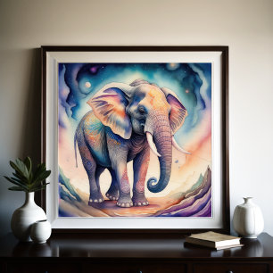 Abstrakt Vattenfärgsfärgning av elefant 1:1 Poster