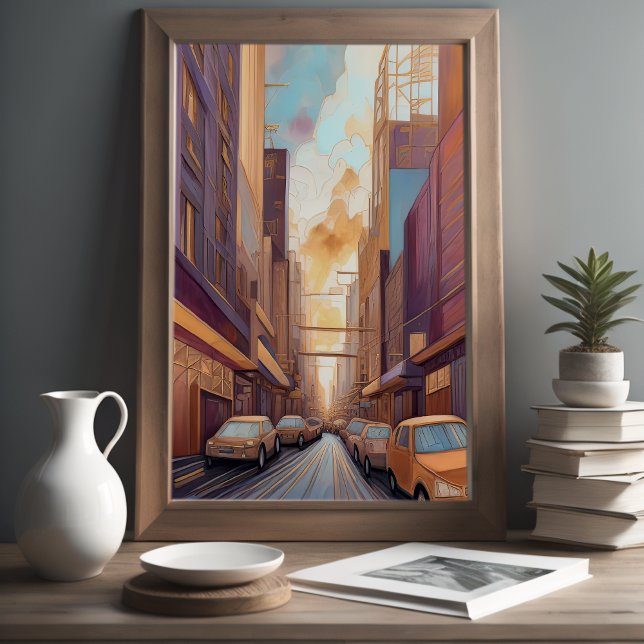 Abstrakt Vattenfärgsfärgning Guld Cityscape 3:2 Poster (Skapare uppladdad)