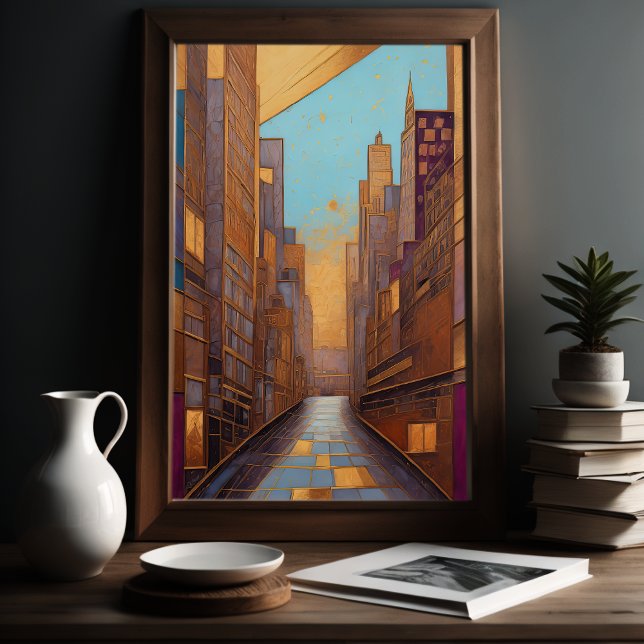 Abstrakt Vattenfärgsfärgning Guld Cityscape 3:2 Poster (Skapare uppladdad)