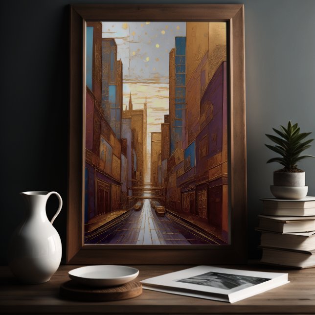 Abstrakt Vattenfärgsfärgning Guld Cityscape 3:2 Poster (Skapare uppladdad)