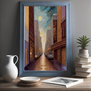 Abstrakt Vattenfärgsfärgning Guld Cityscape 3:2 Poster