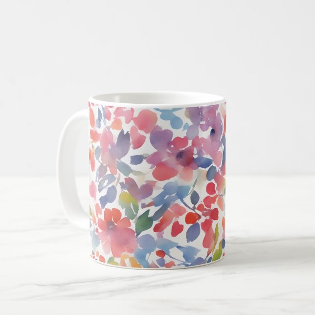Abstrakt Vattenfärgsförlorade Blommigtar Kaffemugg (Framsida vänster)
