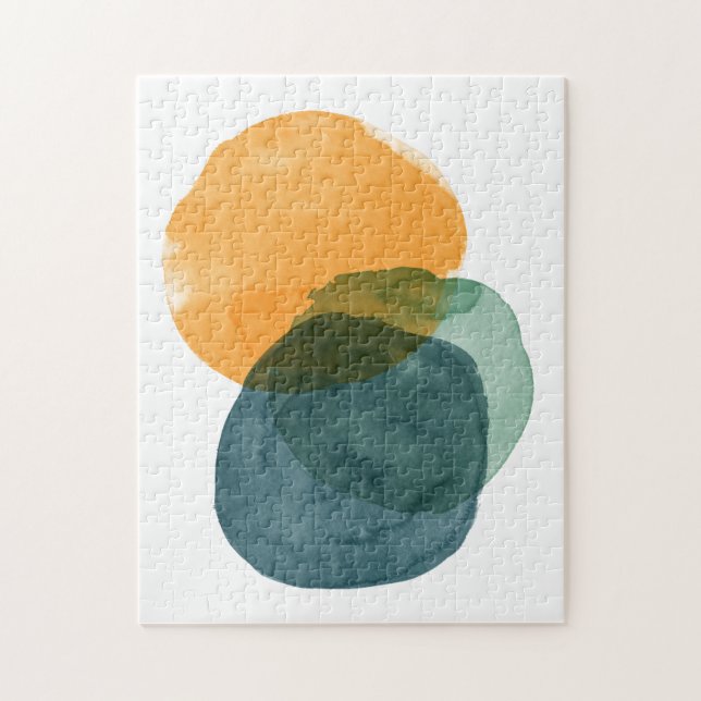 Abstrakt Vattenfärgsformer Teal Organic Aesthetic Pussel (Vertikal)