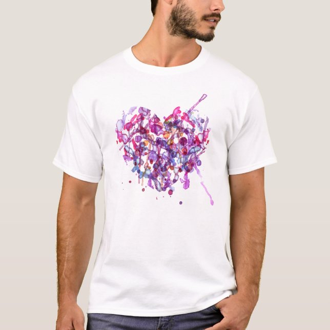 Abstrakt Vattenfärgshjärta för Valentines day T-shirt (Framsida)