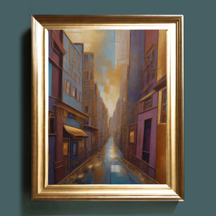 Abstrakt Vattenfärgsmålning Guld Cityscape 4:5 Poster