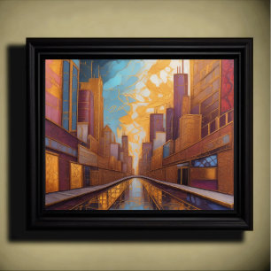 Abstrakt Vattenfärgsmålning Guld Cityscape 5:4 Poster
