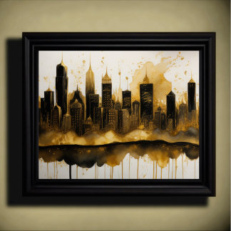 Abstrakt Vattenfärgsmålning Guld Cityscape 5:4 Poster